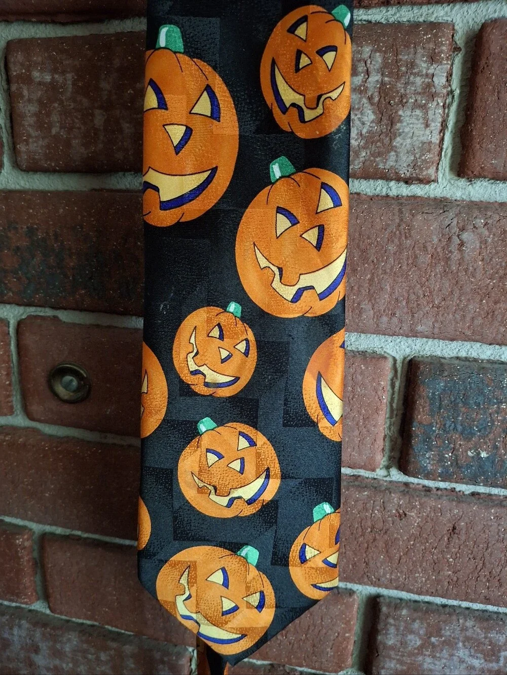 Hallmark Black Tie with Orange Jack-O'-Lantern Pattern